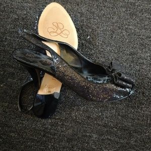 J. Renee Rosina Black Glitter Slingback Pumps